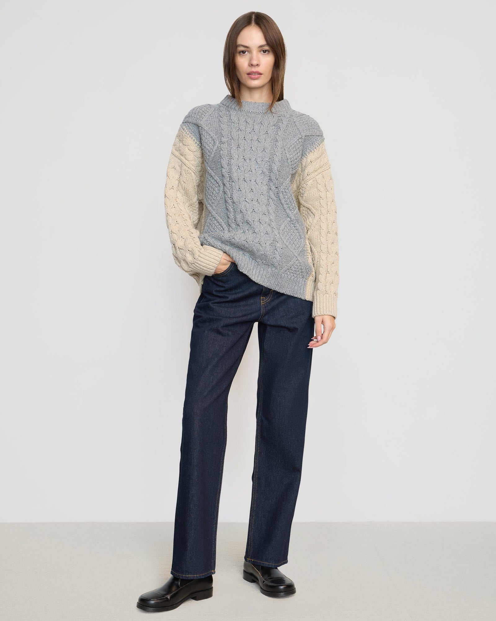 Beate | Dassie Color-Block Cable Sweater in Size Small
