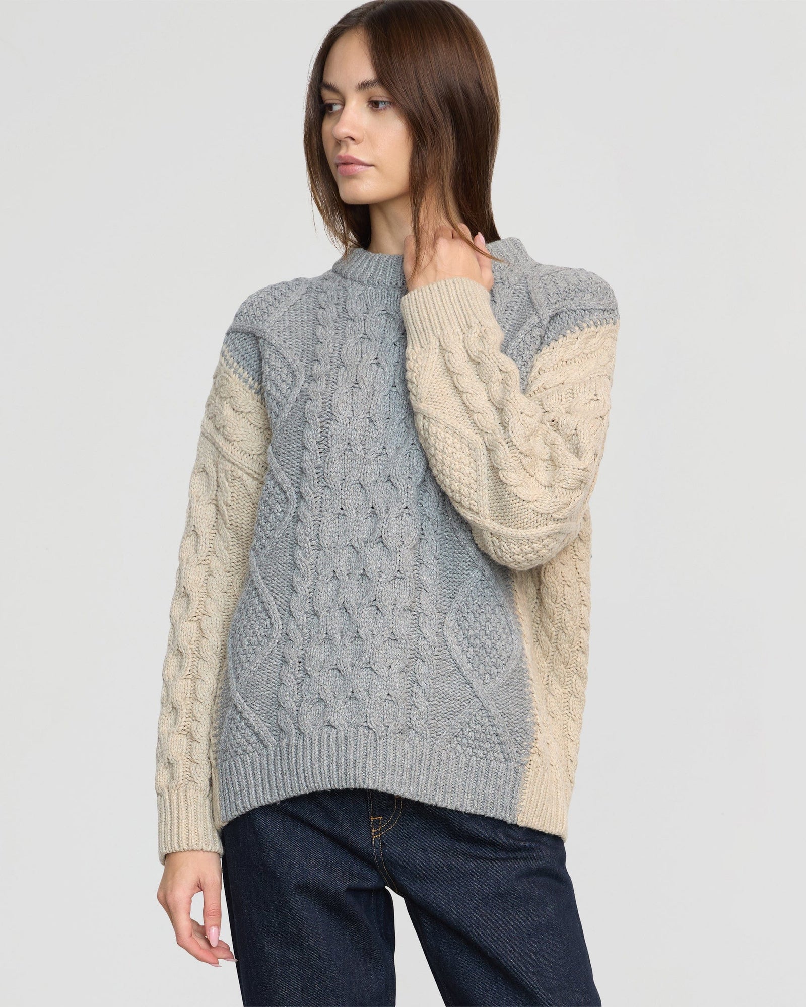 Beate | Dassie Color-Block Cable Sweater in Size Small