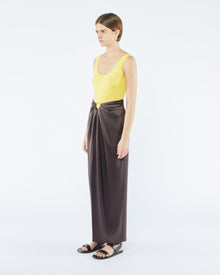 Womens | Emiko Slip Satin Sarong-Style Midi Skirt | Yellow