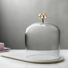 Cupola Cake Dome With Brass Handle And Marble Base - High | Clear Crystal/Brass/Marble