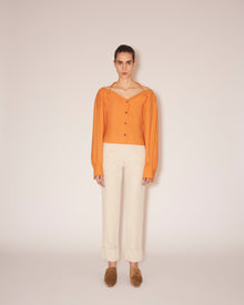 Womens | Tami Light Poplin Tie-Neck Top | Orange Merino