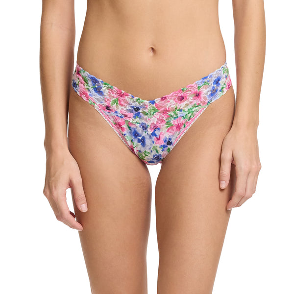 Signature Lace Original Rise Thong | Paint And Pour (White)