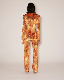 Womens | Milena Printed Stretch-Velvet Pants | Hazy Floral Orange