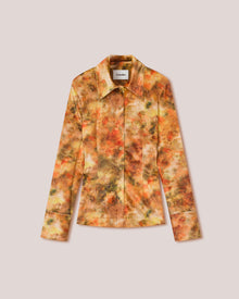 Womens | Annick Printed Stretch-Velvet Shirt | Hazy Floral Orange