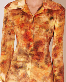 Womens | Annick Printed Stretch-Velvet Shirt | Hazy Floral Orange