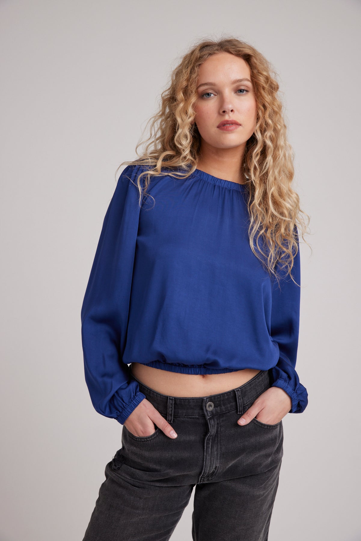 Elastic Shirred Top - Midnight Cobalt