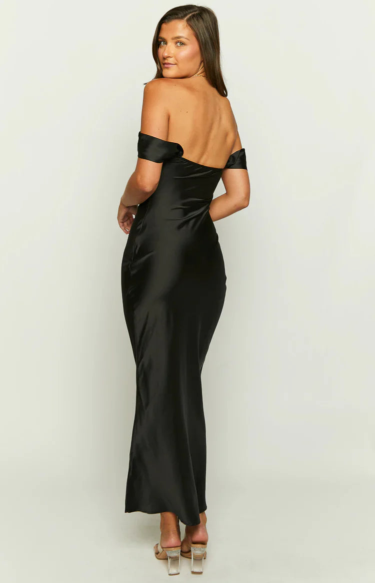 Ella Off Shoulder Formal Maxi Dress | Black