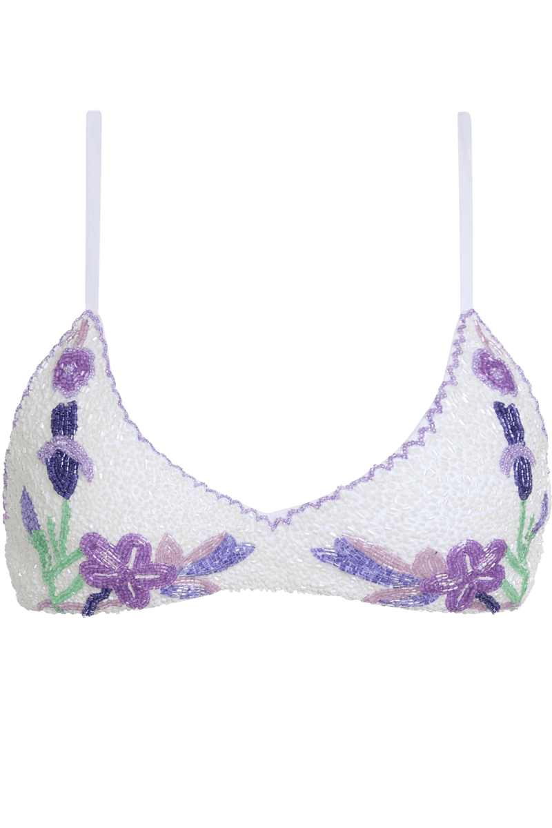 Euro Summer Hand-Beaded Embellished Bikini Top - White/Purple - Self-Adore