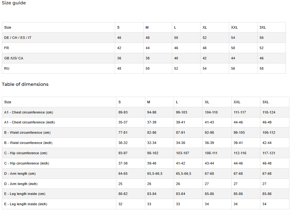 Product size guide