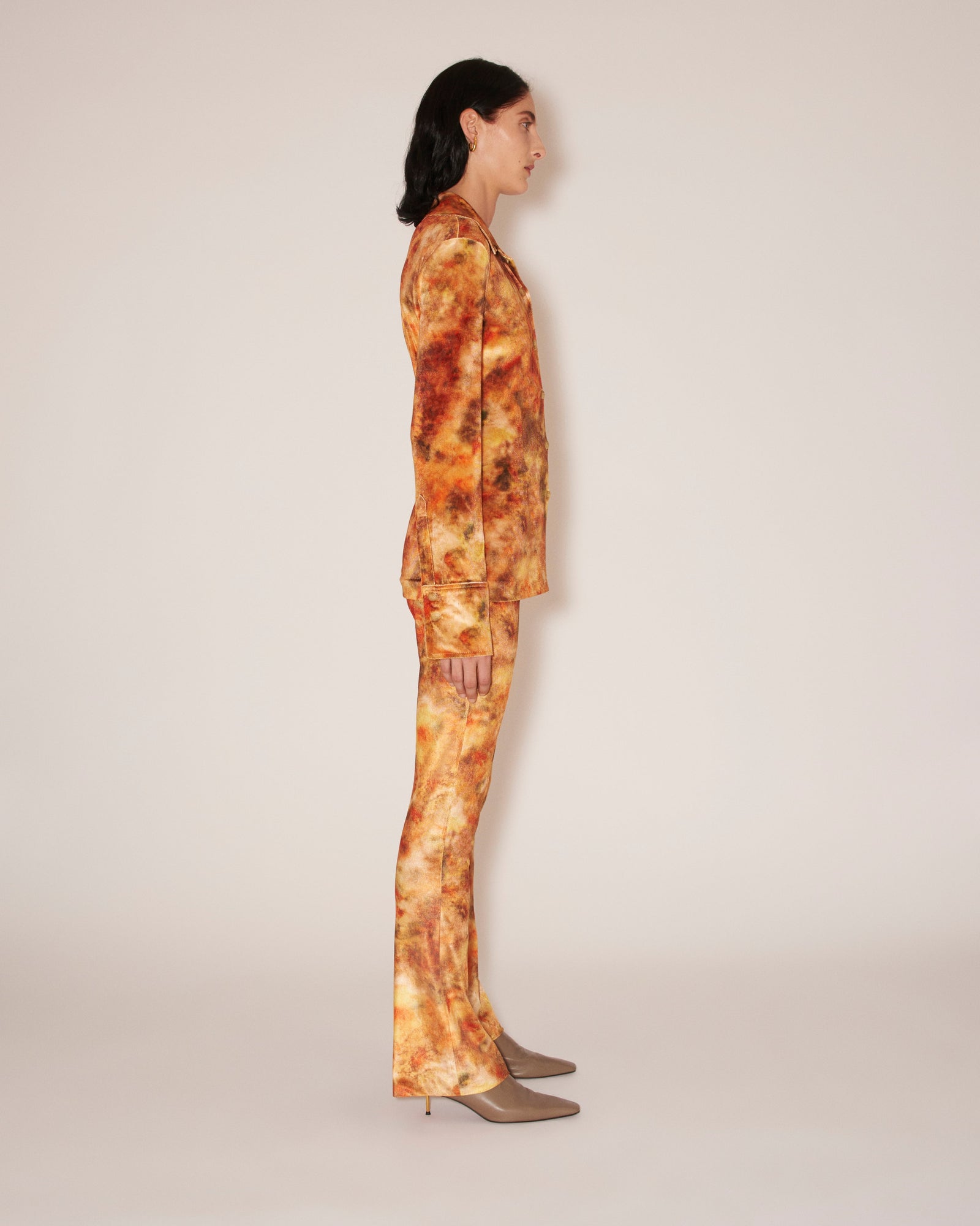 Womens | Annick Printed Stretch-Velvet Shirt | Hazy Floral Orange