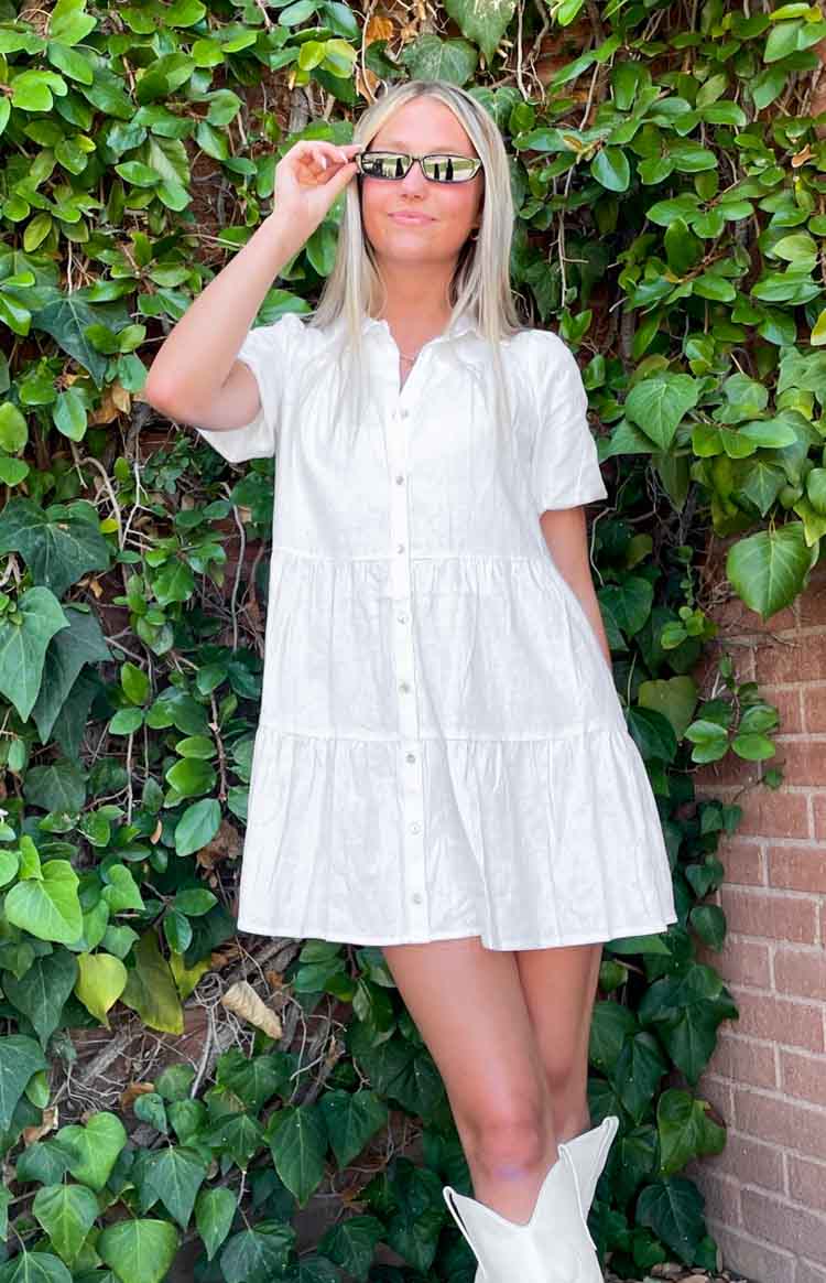 Frances Linen Tiered Dress | White