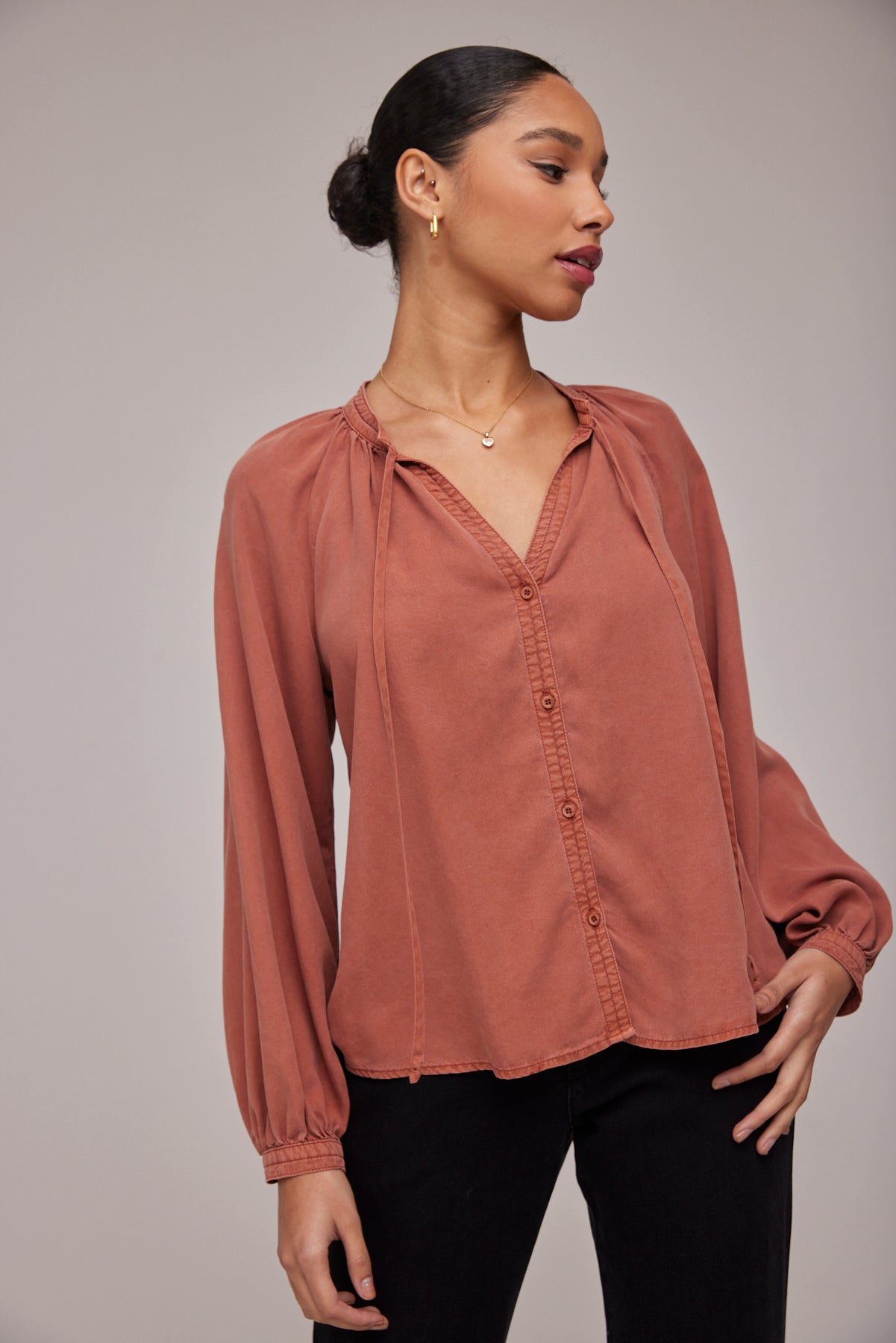 Full Sleeve Raglan Button Down - Baked Terracotta