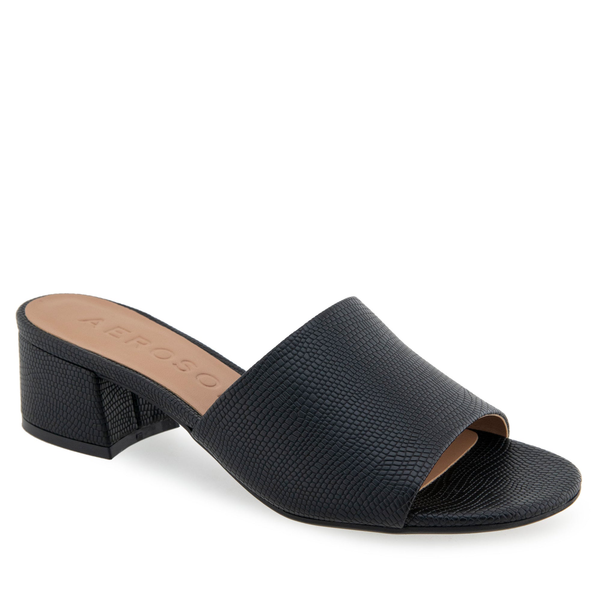 Como Sandal Block Heel | Black Faux Lizard