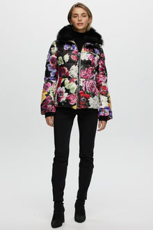 Après-Ski Jacket With Detachable Toscana Shearling Lamb Collar | Women | Black Floral x Black