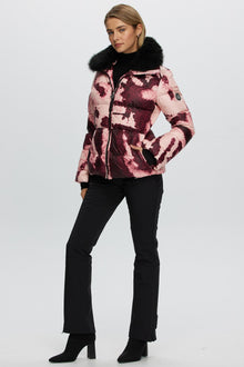 Après-Ski Jacket With Detachable Toscana Shearling Lamb Collar | Women | Burgundy Abstract x Black