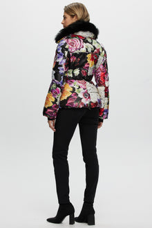 Après-Ski Jacket With Detachable Toscana Shearling Lamb Collar | Women | Black Floral x Black