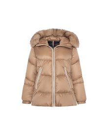 Après-Ski Jacket With Detachable Toscana Shearling Lamb Hood Trim | Women | Camel x Whiskey (V2)