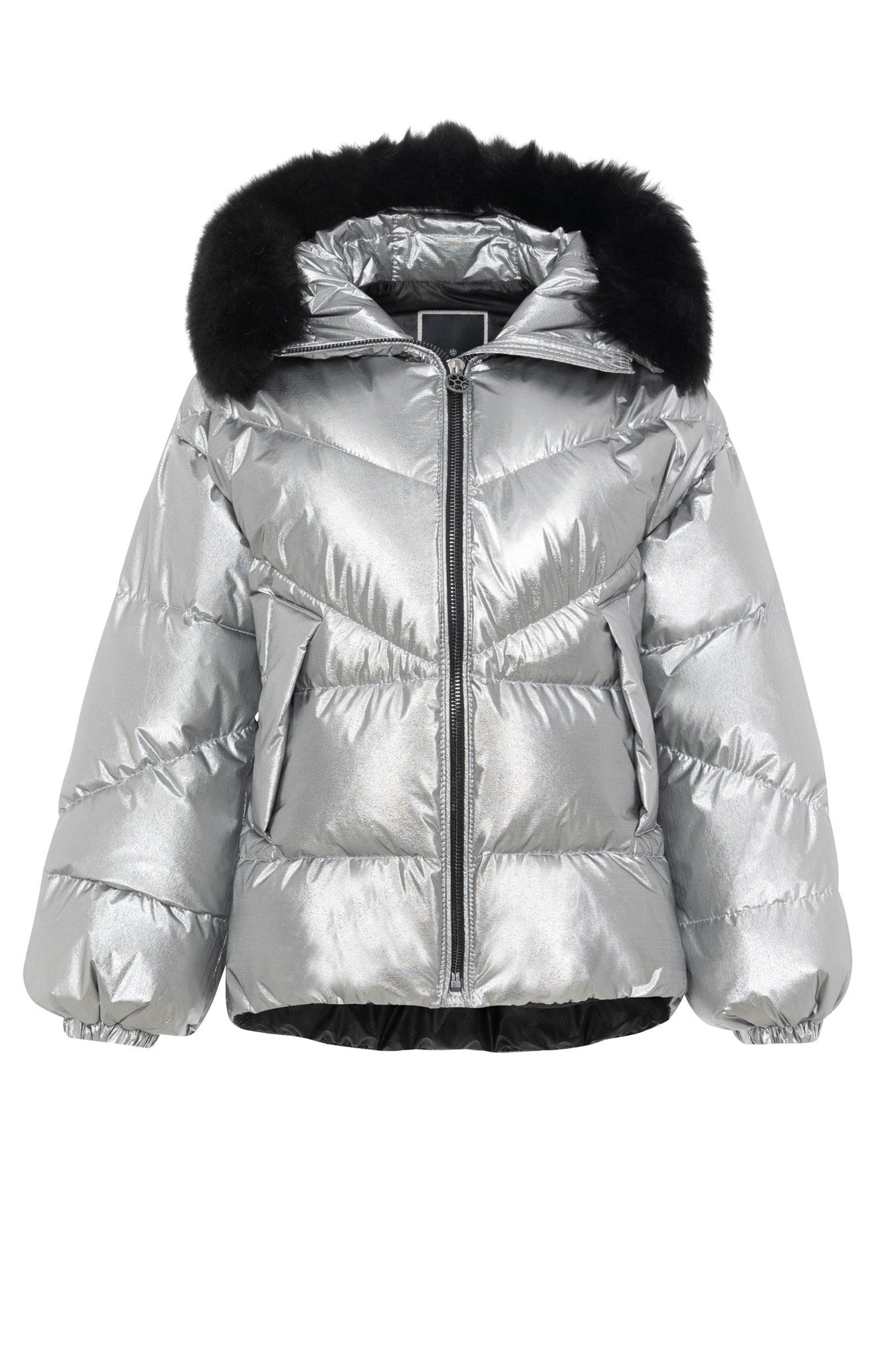 Après-Ski Jacket With Detachable Toscana Shearling Lamb Hood Trim | Women | Silver x Black