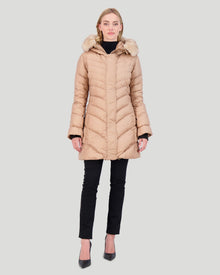 Après-Ski Jacket With Detachable Toscana Shearling Lamb Hood Trim | Women | Camel x Whiskey (V3)