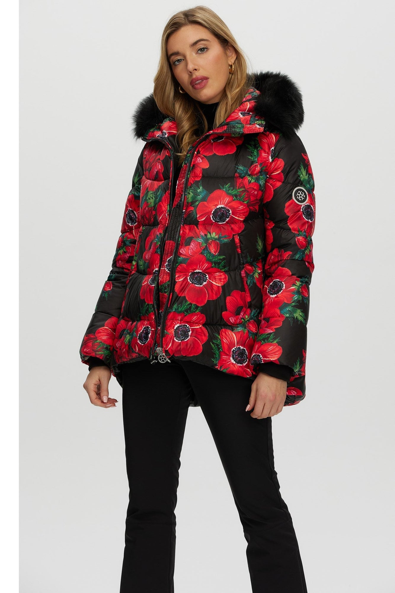 Après-Ski Jacket With Detachable Toscana Shearling Lamb Hood Trim | Women | Black Poppy x Black (V1)