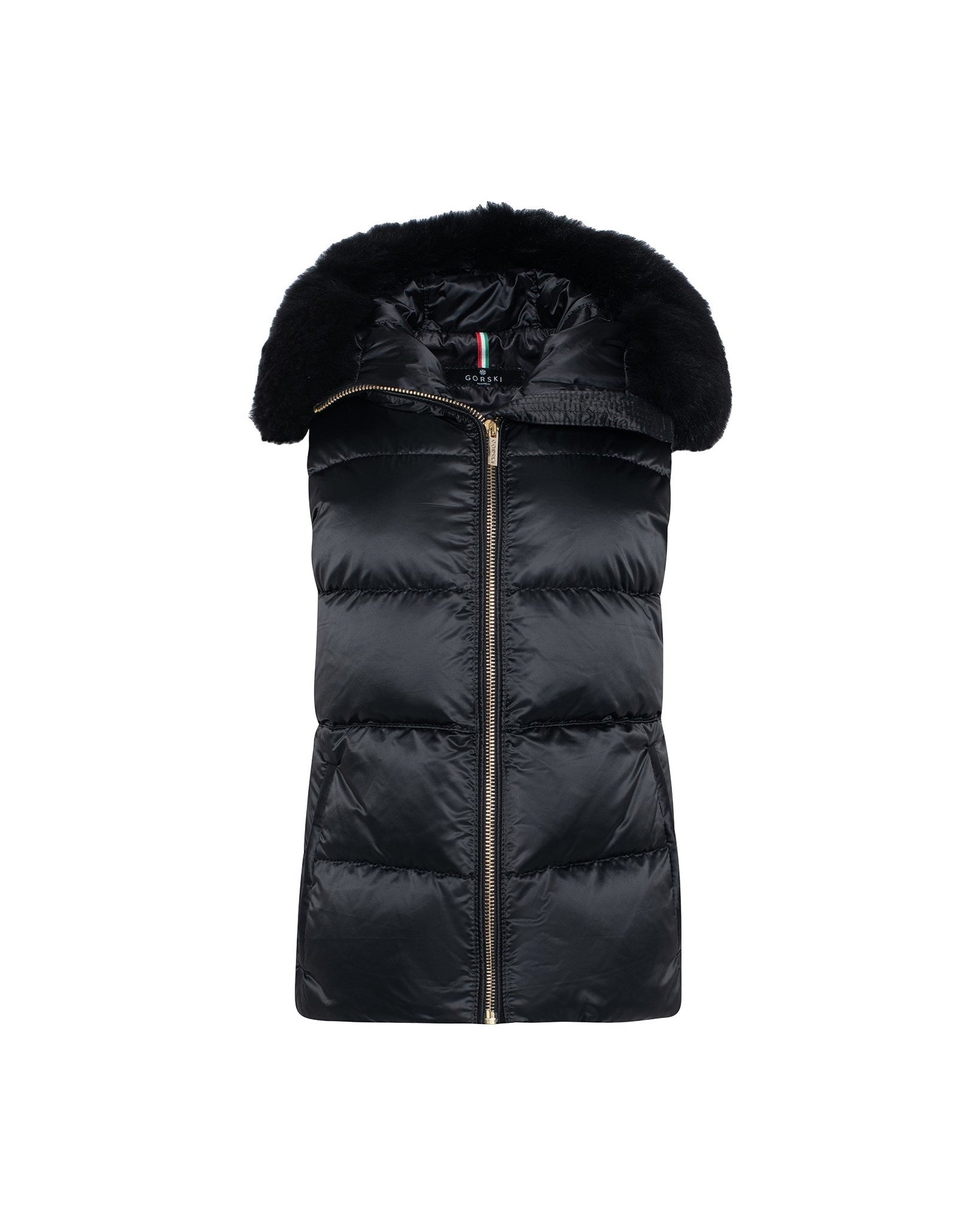 Après-Ski Vest With Detachable Toscana Shearling Lamb Hood Trim | Women | Black x Black (V2)