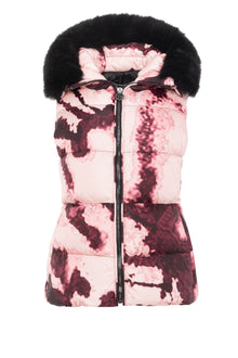 Après-Ski Vest With Detachable Toscana Shearling Lamb Hood Trim | Women | Burgundy Abstract x Black (V1)