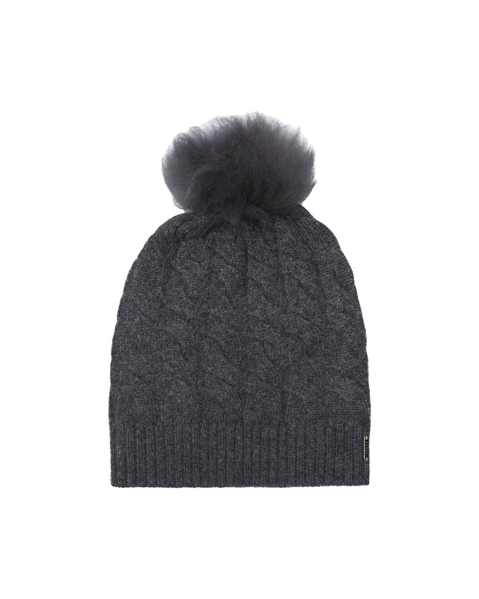 Cable Knit Select Cashmere Hat With Toscana Shearling Lamb Pompom | Women | Anthracite x Anthracite