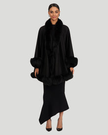 Cashmere Cape With Fox Trim | Women | Black