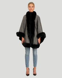 Cashmere Caplet With Fox Trim | Women | Houndstooth