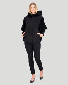 Cashmere Jacket With Sheared Select Cashmere Goat Trim And Short Sleeves | Women | Black