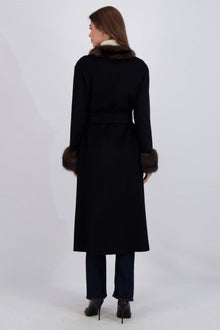 Cashmere Short Coat With Sable Trim | Women | Black x Barguzine