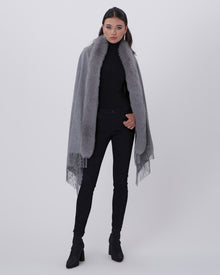 Cashmere Stole With Fox Trim | Women | Light Gray