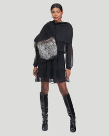 Cashmere Stole With Fo Fur Patch Pockets | Women | Black x Silver