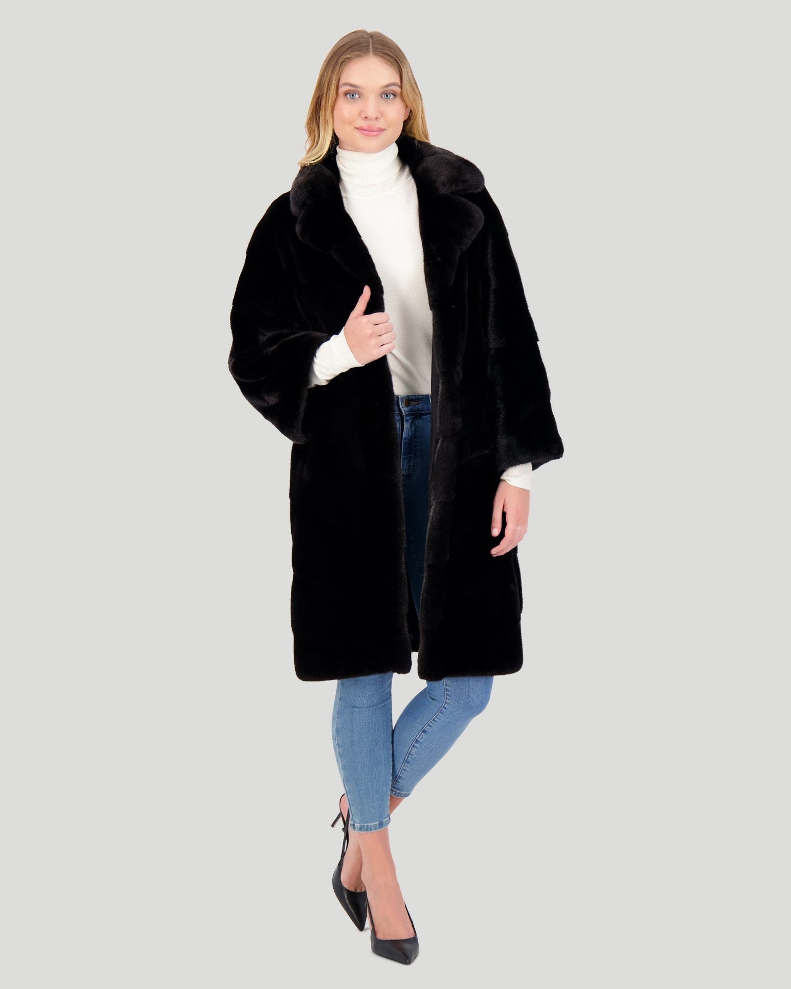 Chevron Mink Short Coat, Notch Collar | Women | Black