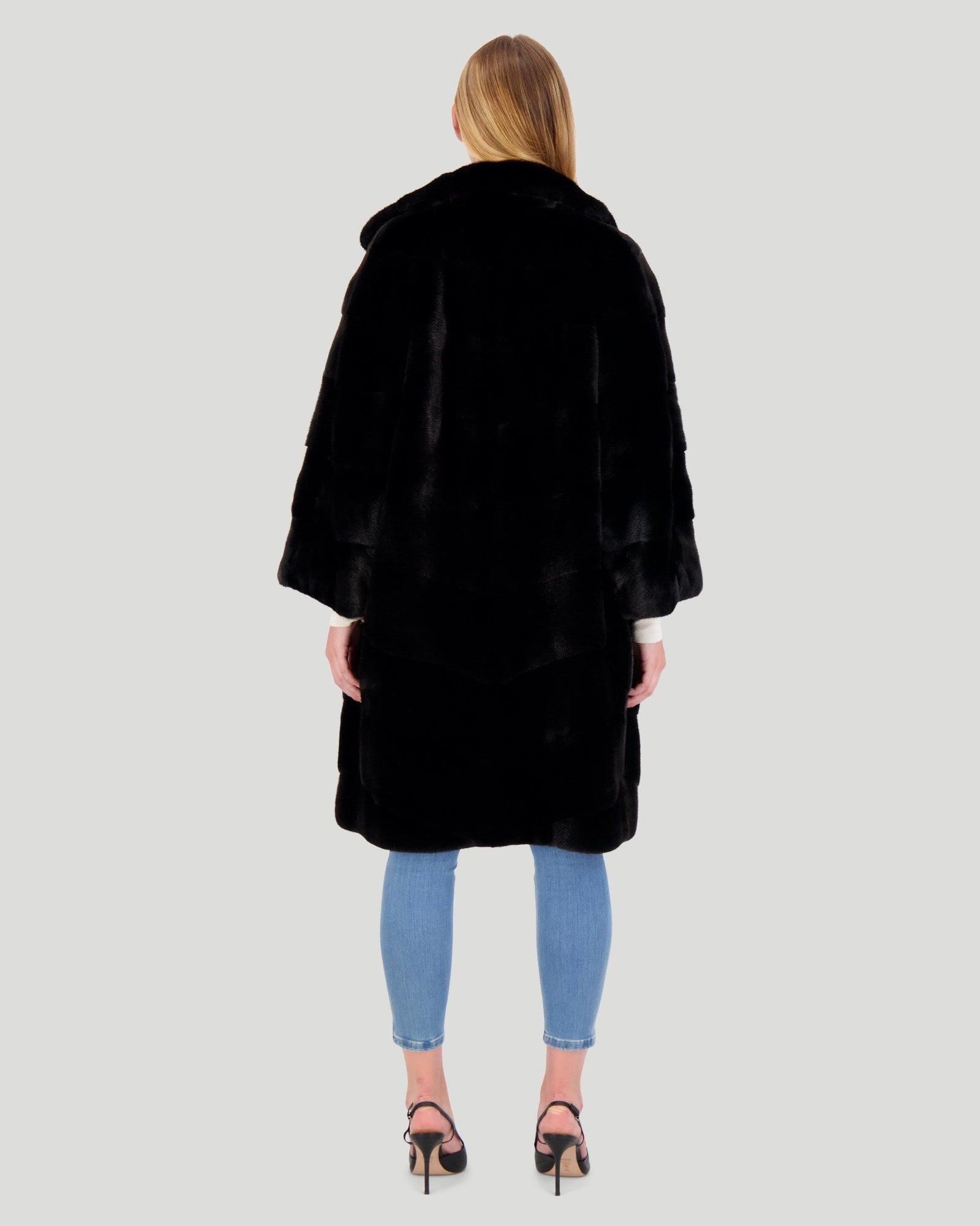 Chevron Mink Short Coat, Notch Collar | Women | Black