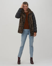 Chevron Shearling Lamb Jacket With Detachable Quilted Sleeves | Women | Mini Leopard