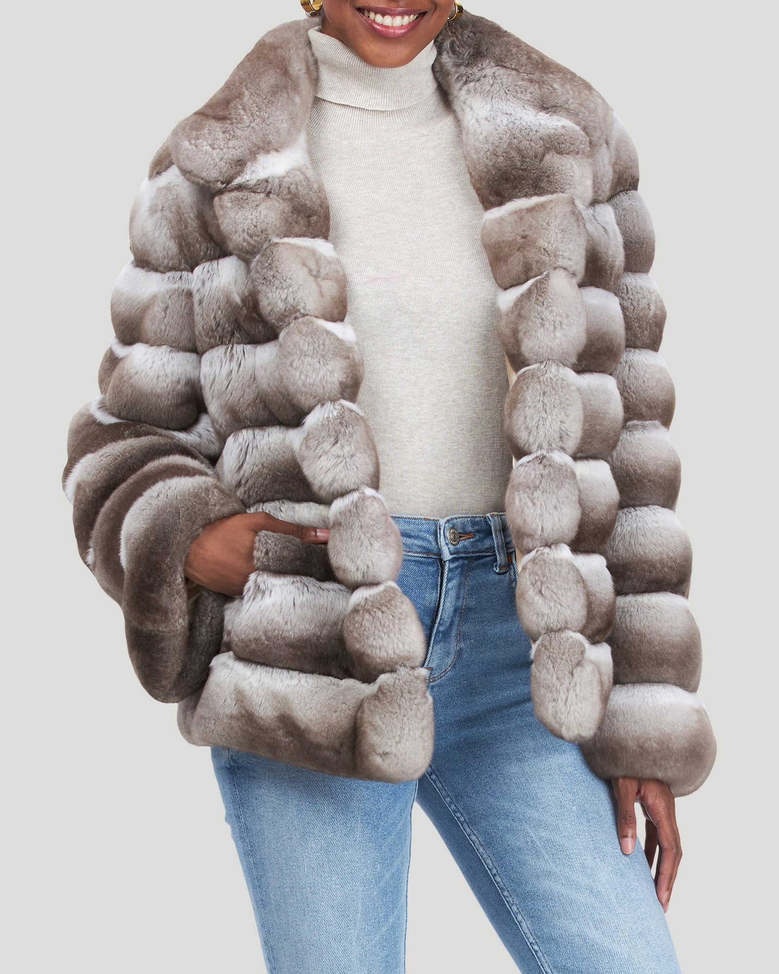 Classic Chinchilla Fur Jacket | Women | Beige (Pre-Order)