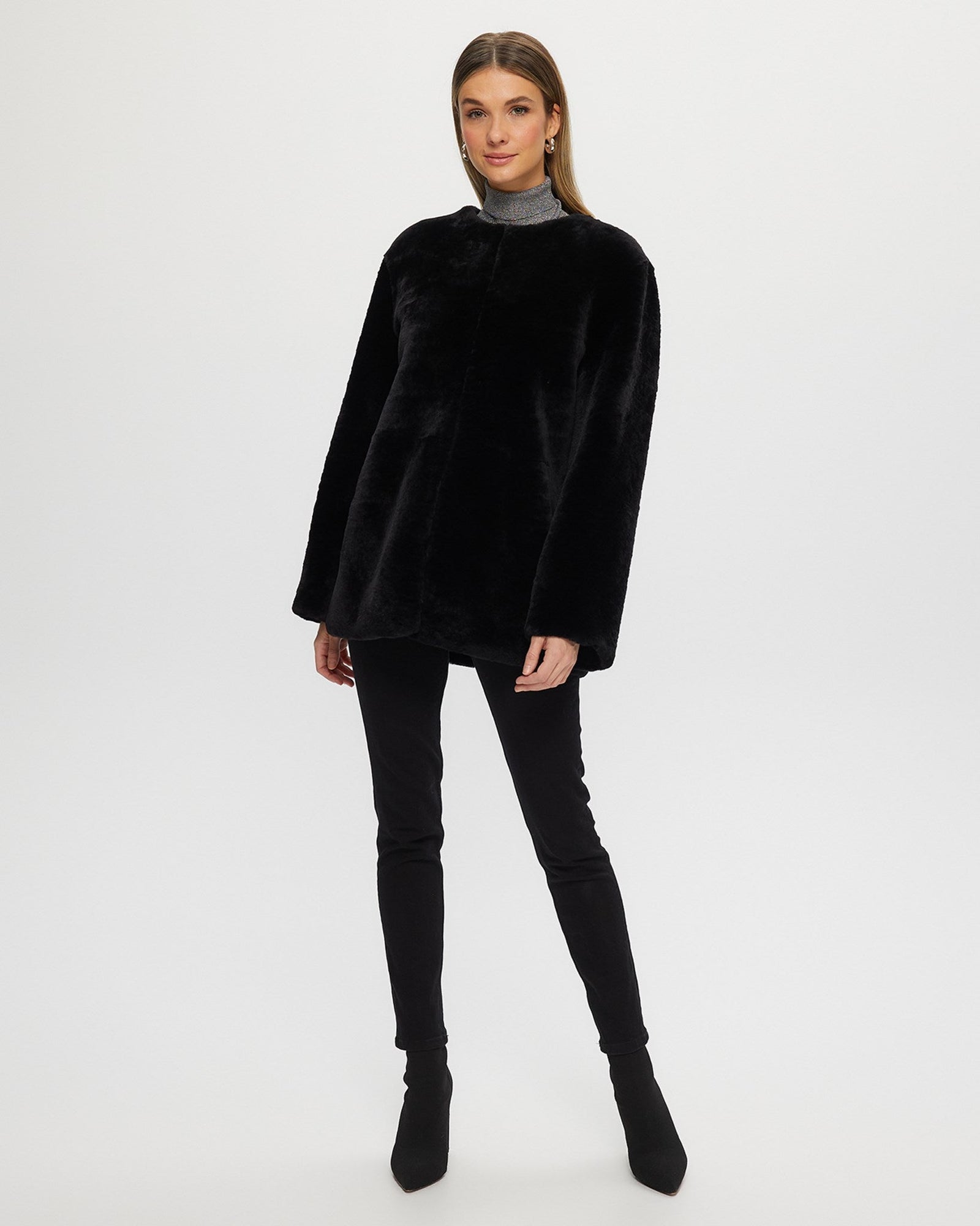 Collarless Select Shearling Lamb Jacket | Women | Black