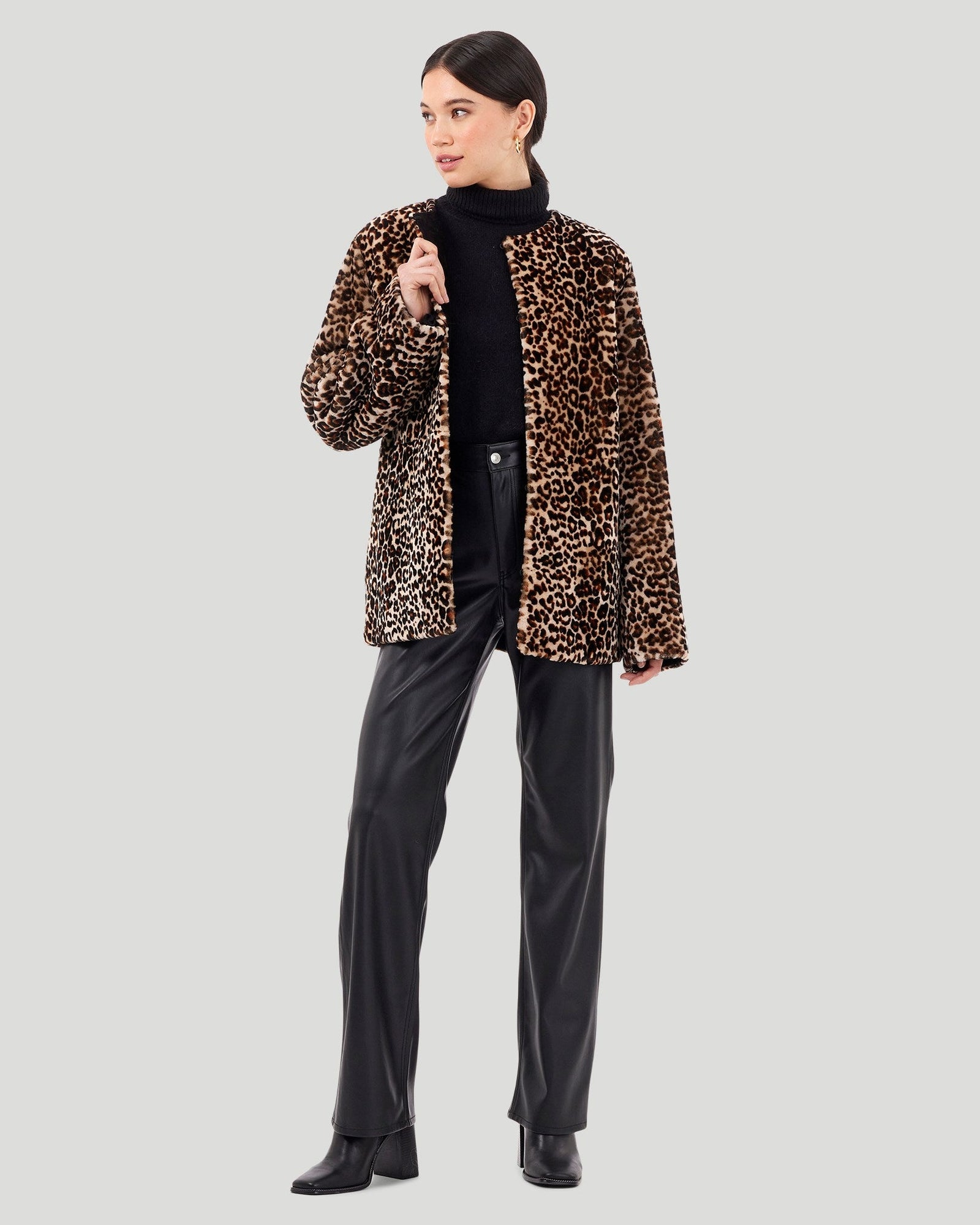 Collarless Select Shearling Lamb Jacket | Women | Mini Leopard