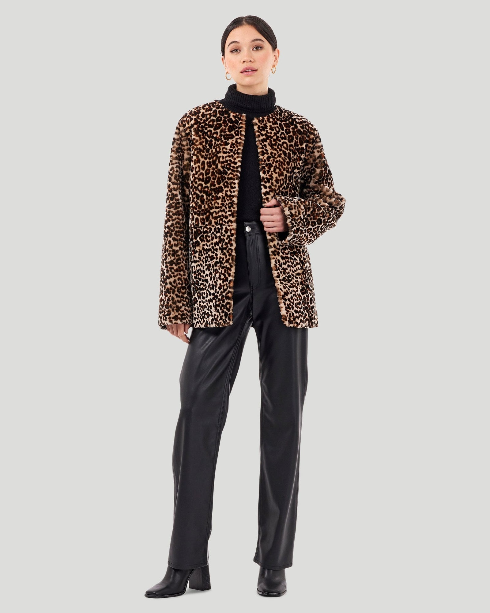 Collarless Select Shearling Lamb Jacket | Women | Mini Leopard