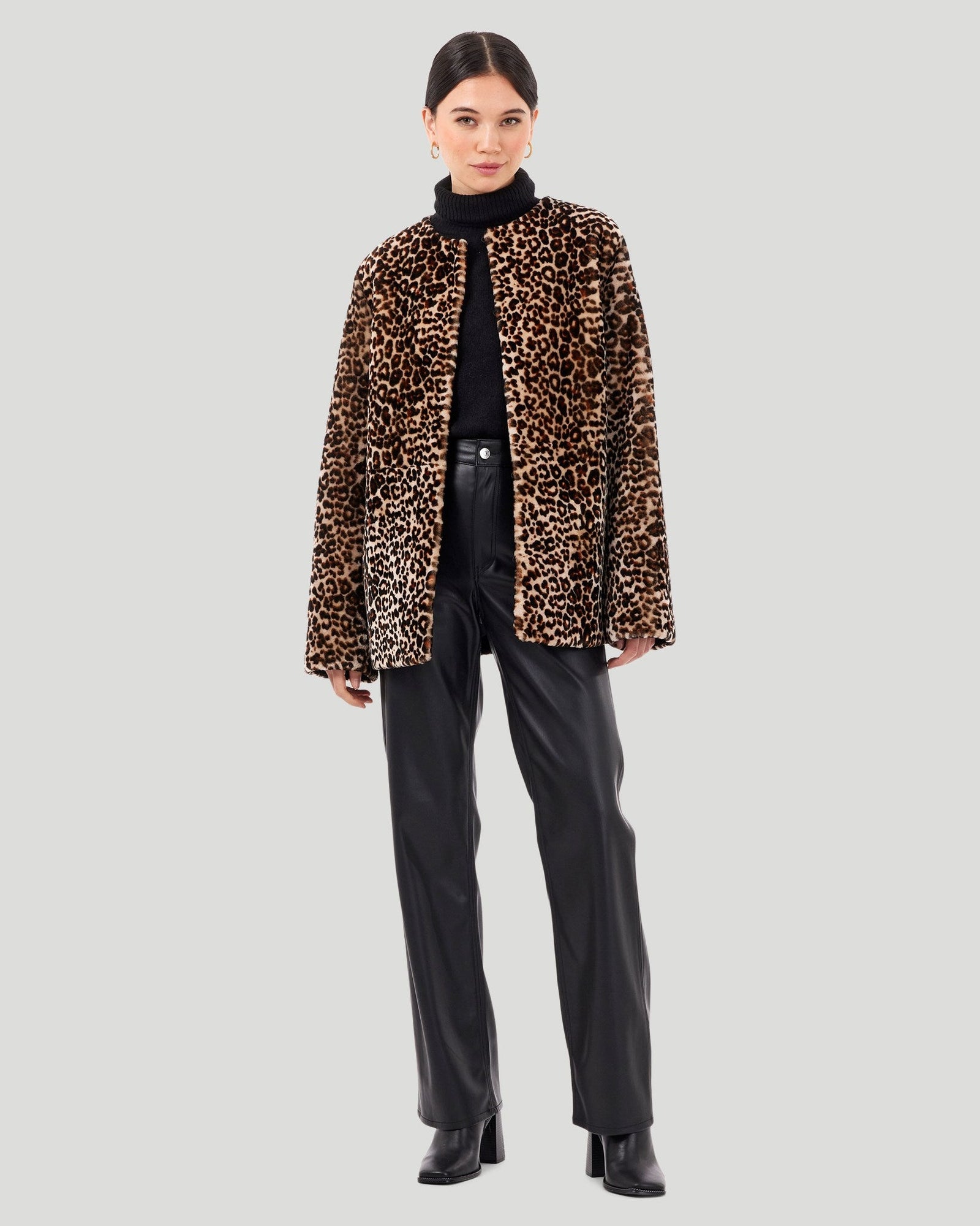 Collarless Select Shearling Lamb Jacket | Women | Mini Leopard