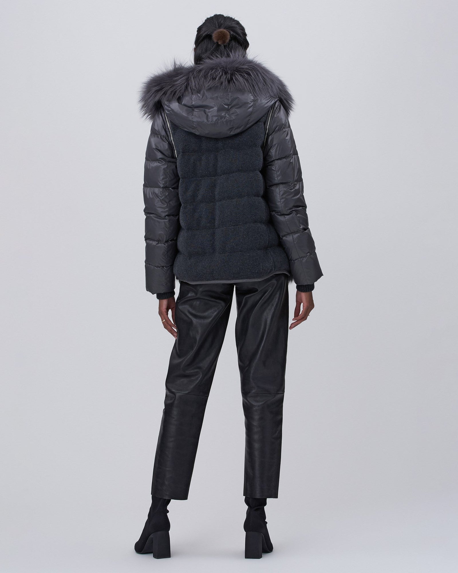 Convertible Fox Down Filled Zip Parka-Vest | Women | Charcoal