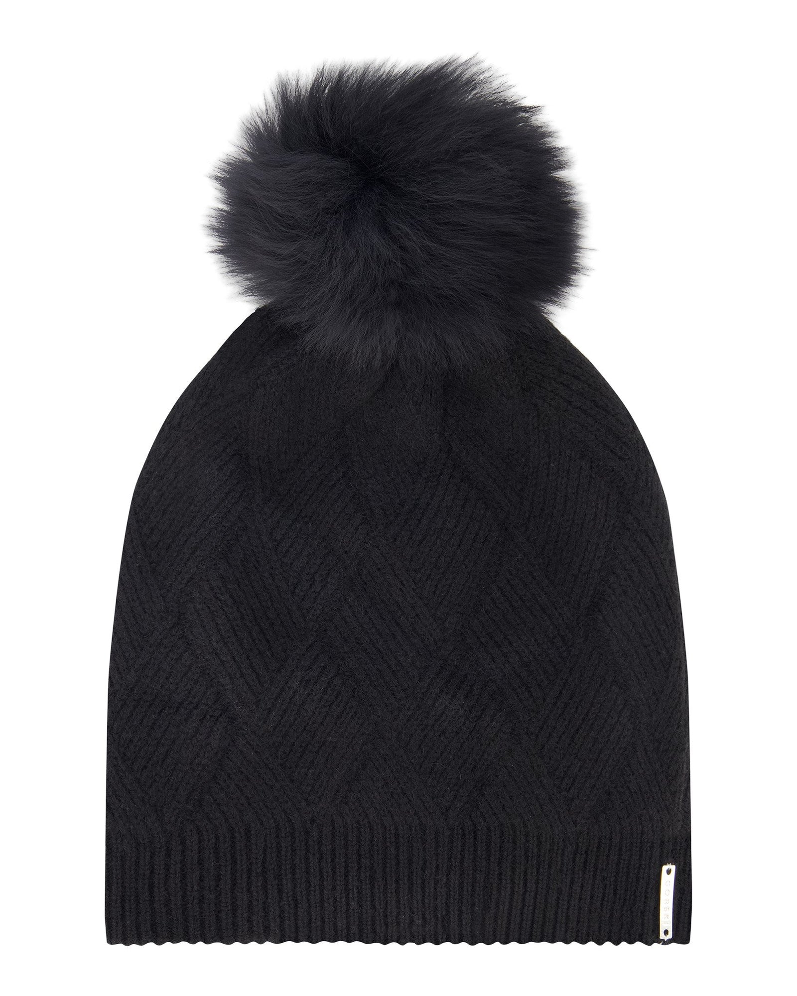 Diamond Select Cashmere Knit Hat With Toscana Shearling Lamb Pompom | Women | Black x Black