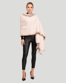 Double Face Cashmere And Wool Stole With Re Rabbit Trim | Women | Gray x Pink