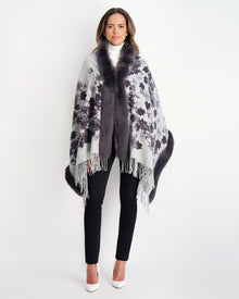 Double Face Select Cashmere Stole With Toscana Shearling Lamb Trim | Women | Gray Print x Animal Print (V1)