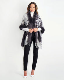 Double Face Select Cashmere Stole With Toscana Shearling Lamb Trim | Women | Gray Print x Animal Print (V1)