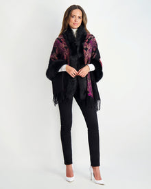 Double Face Select Cashmere Stole With Toscana Shearling Lamb Trim | Women | Red Paisley