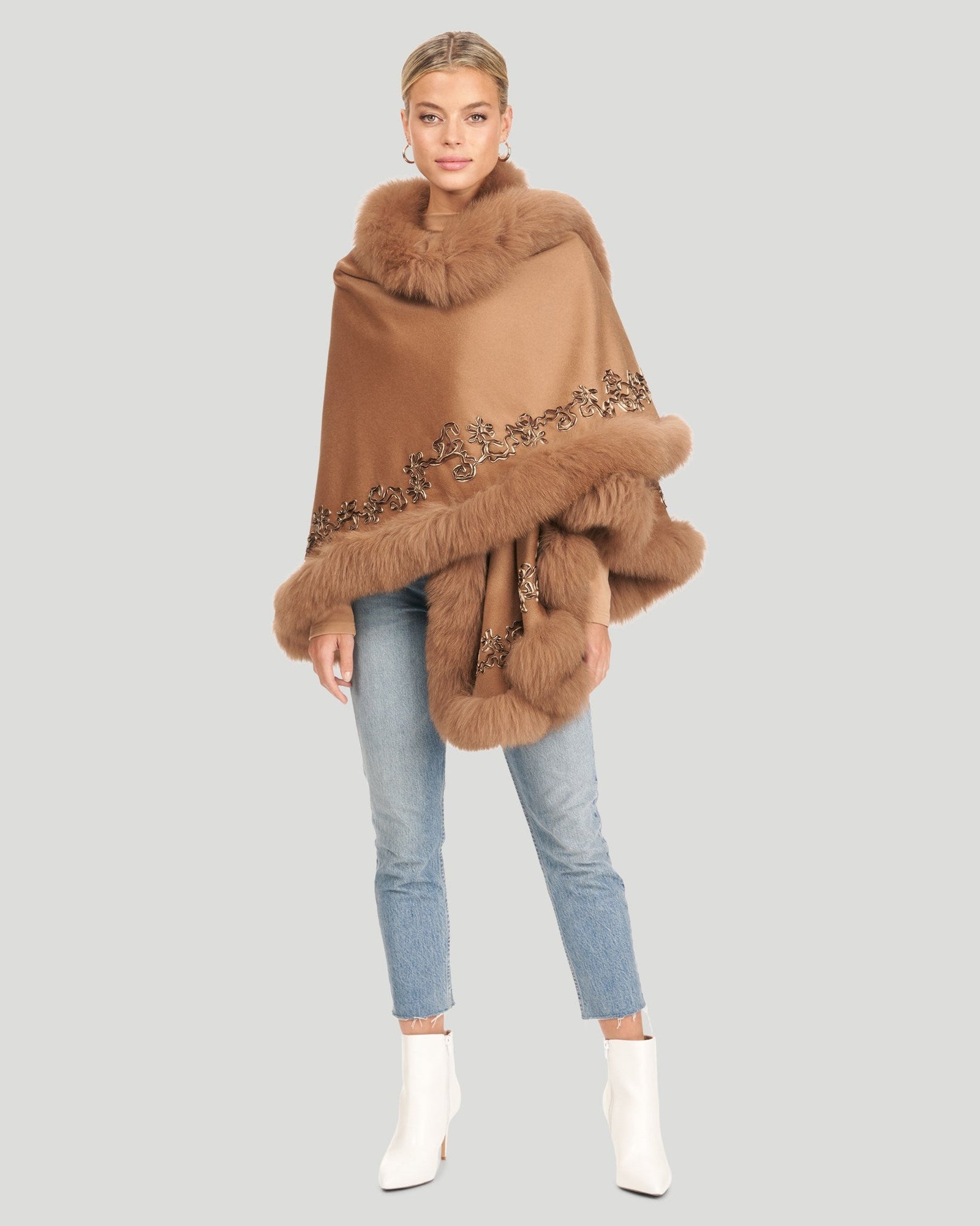 Embroidered Wool And Cashmere Cape | Women | Camel