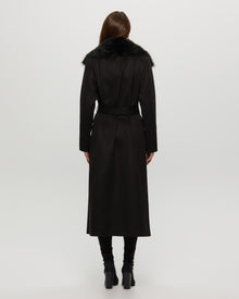 Fabric Coat With Toscana Shearling Lamb Collar, Belt | Women | Black