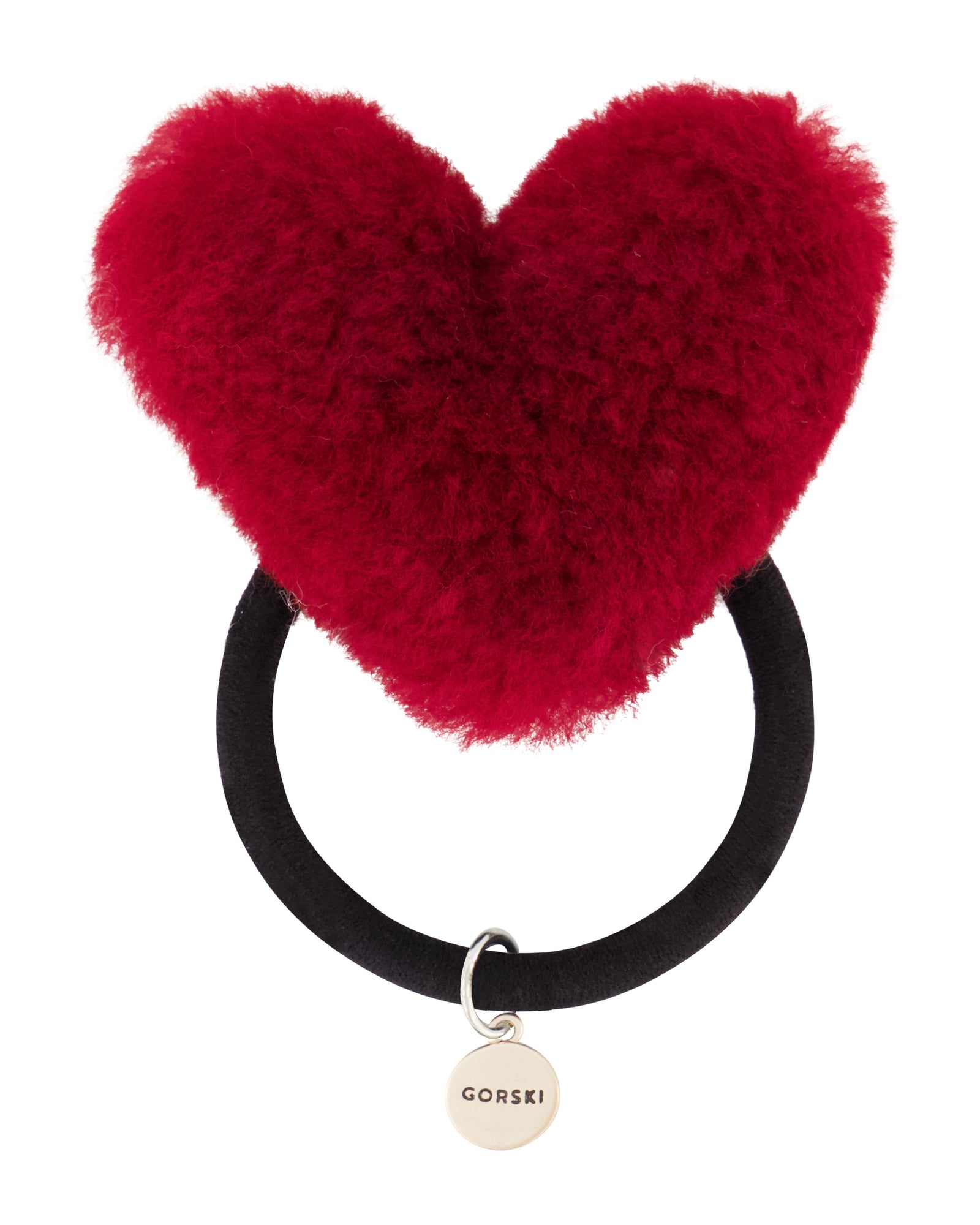 Hair Elastic With Heart Shaped Shearling Lamb Pompom | Women | Red